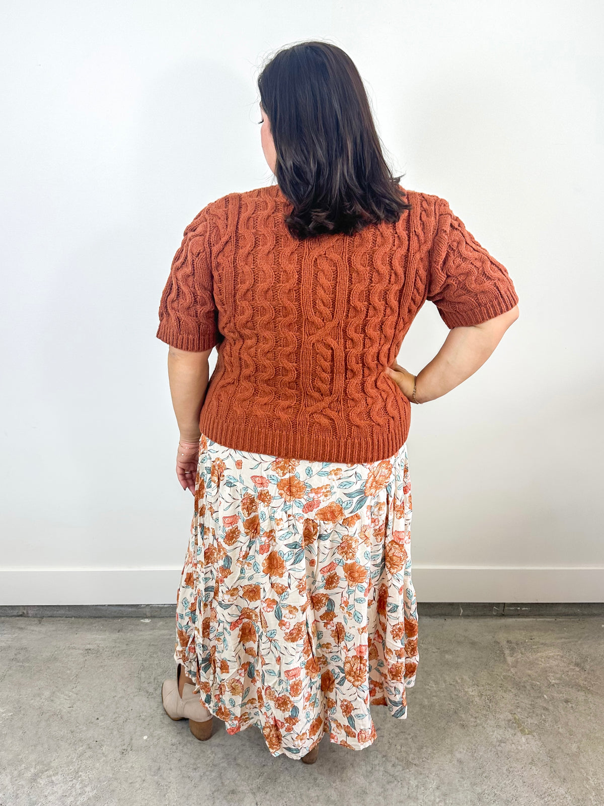 Rust Floral Tiered Maxi Skirt