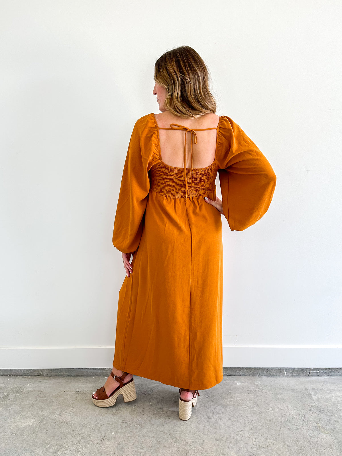 Pumpkin Puff Sleeve Maxi Dress