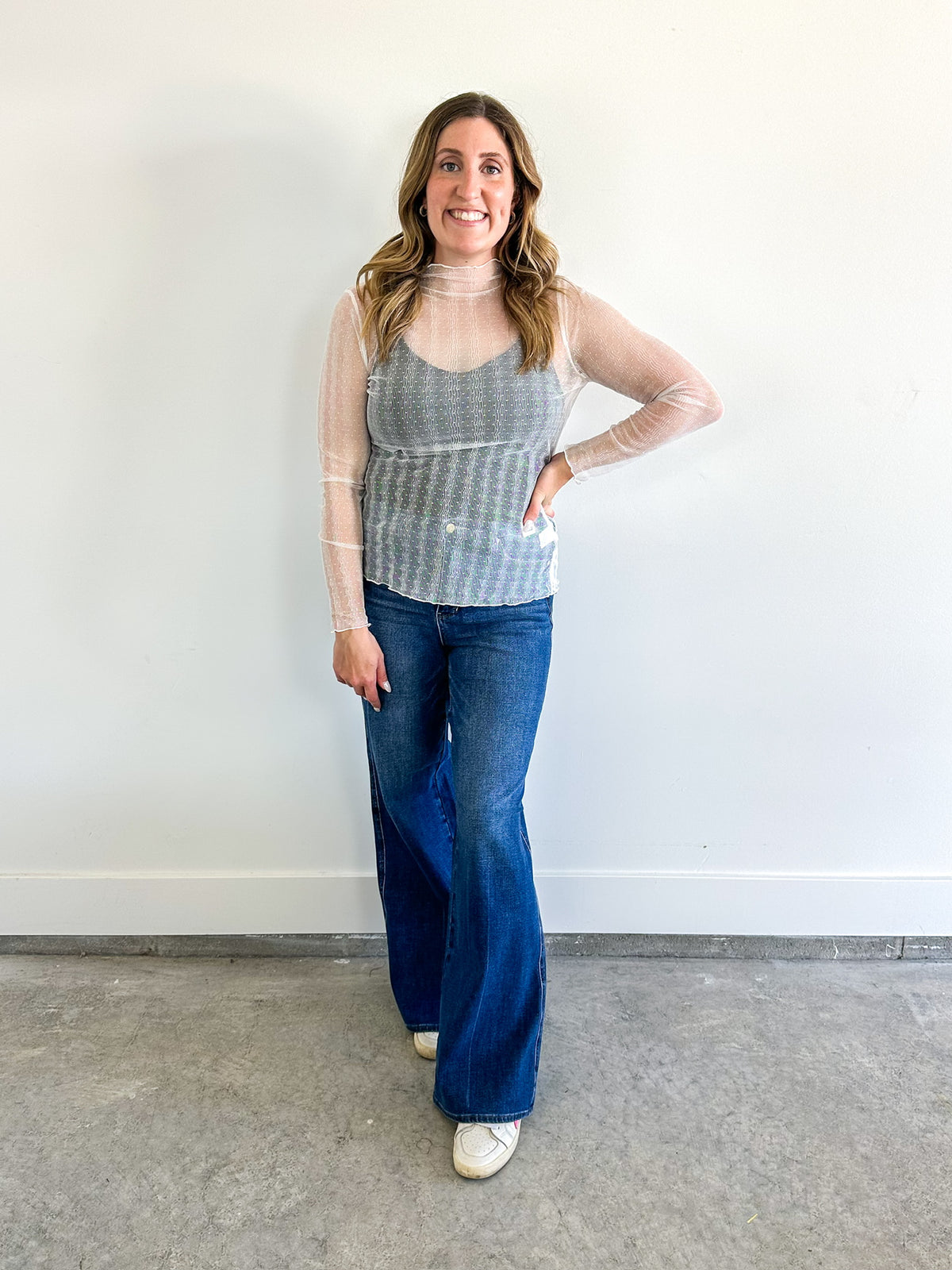 Ivory Sheer Mesh Layering Top