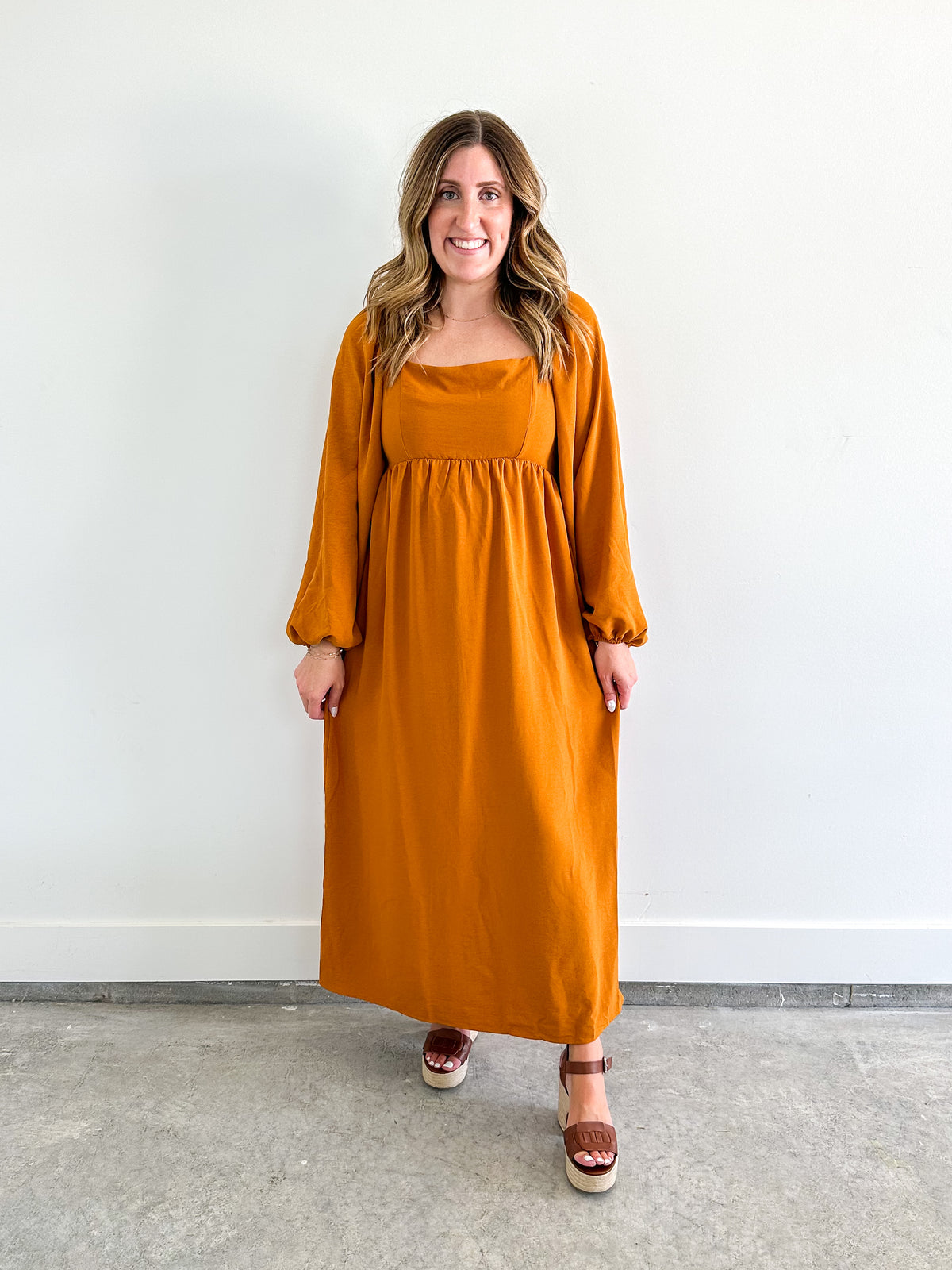 Pumpkin Puff Sleeve Maxi Dress