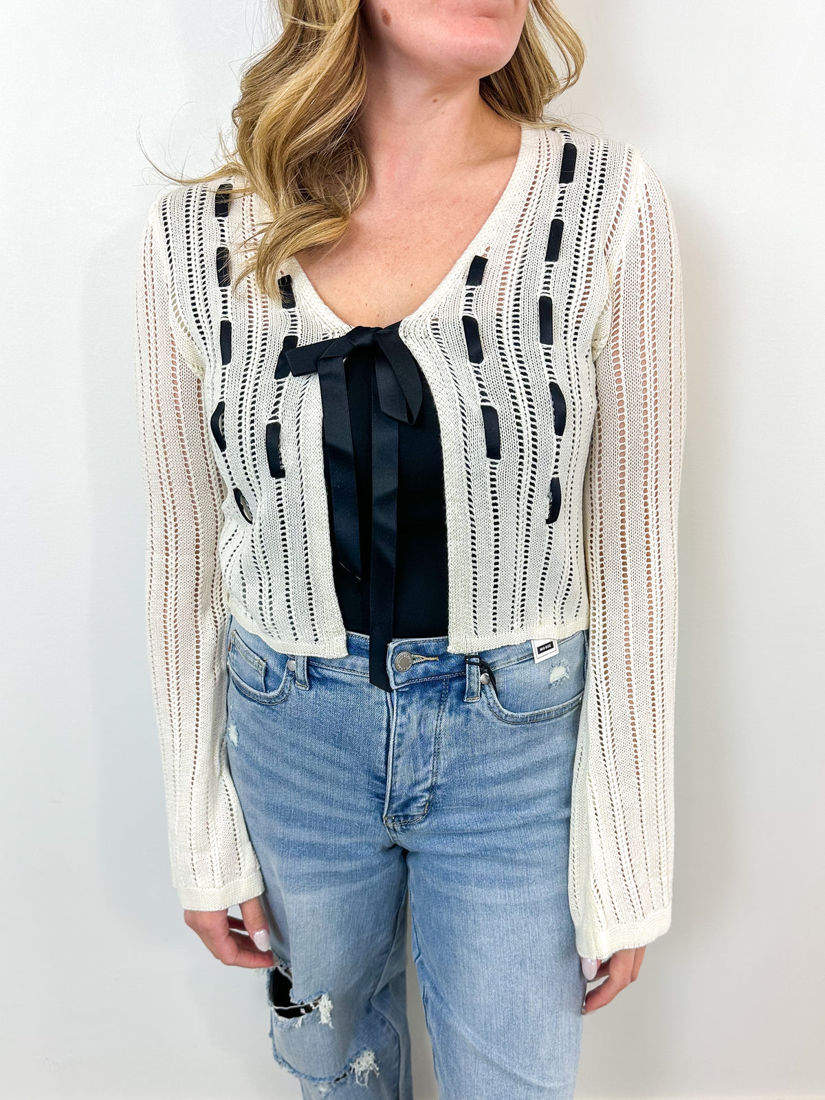 Ribbon Detail Tie Front Sweater