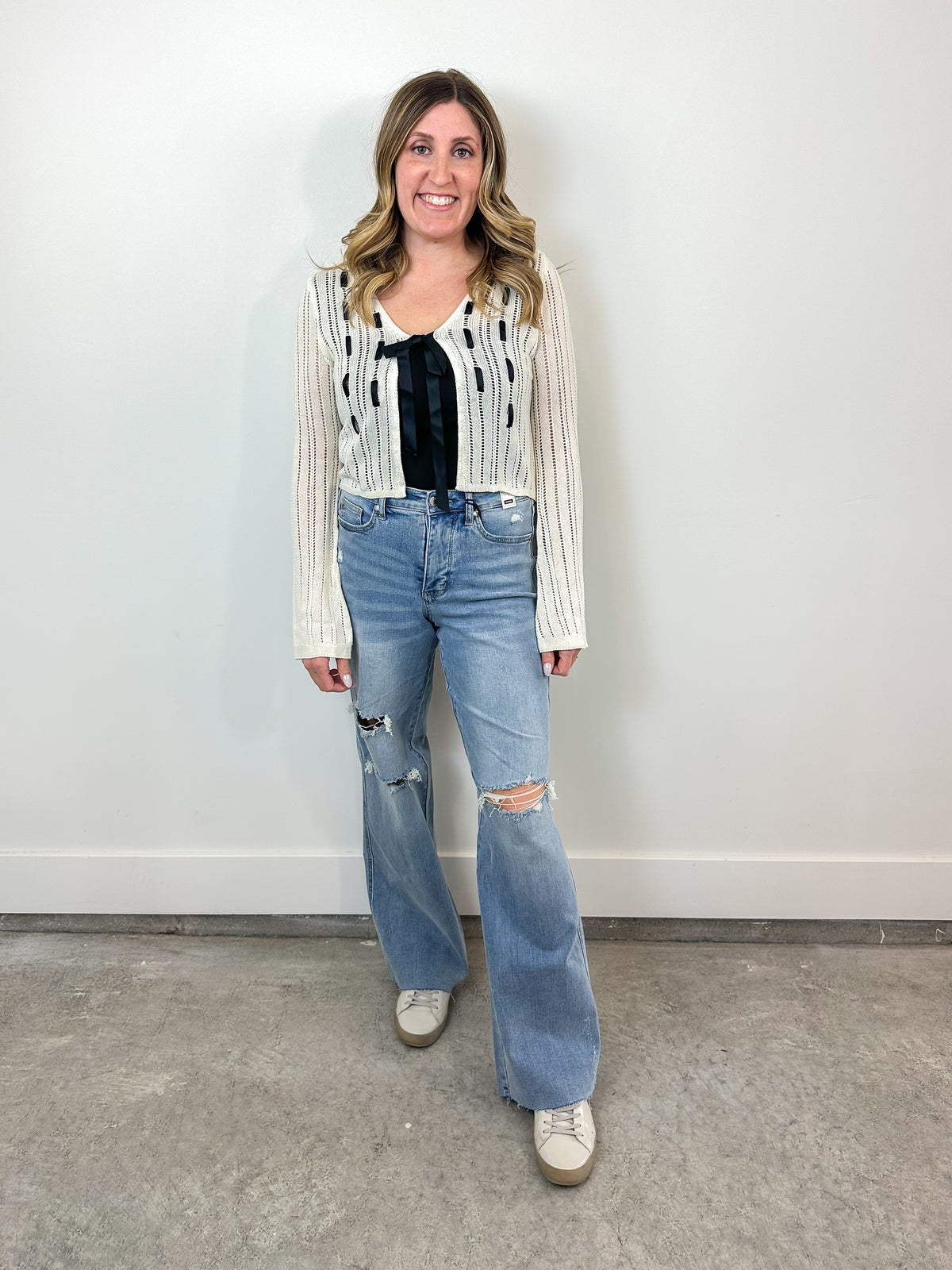 Ribbon Detail Tie Front Sweater