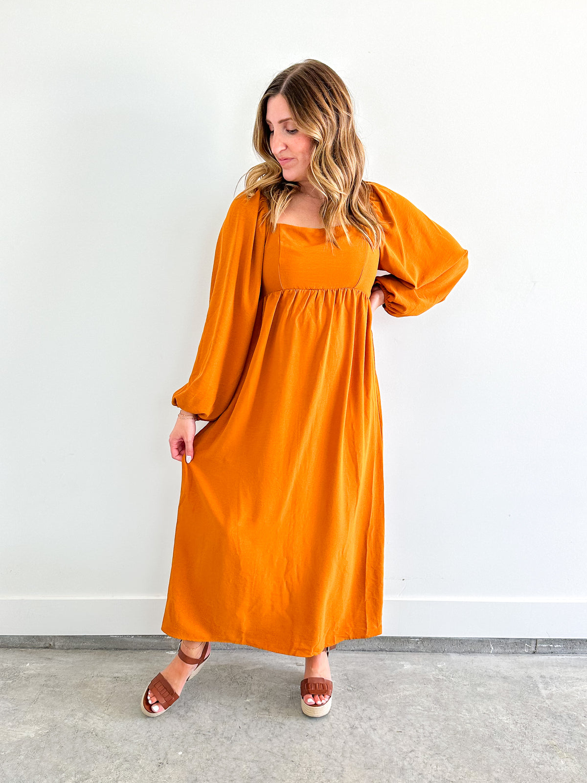 Pumpkin Puff Sleeve Maxi Dress