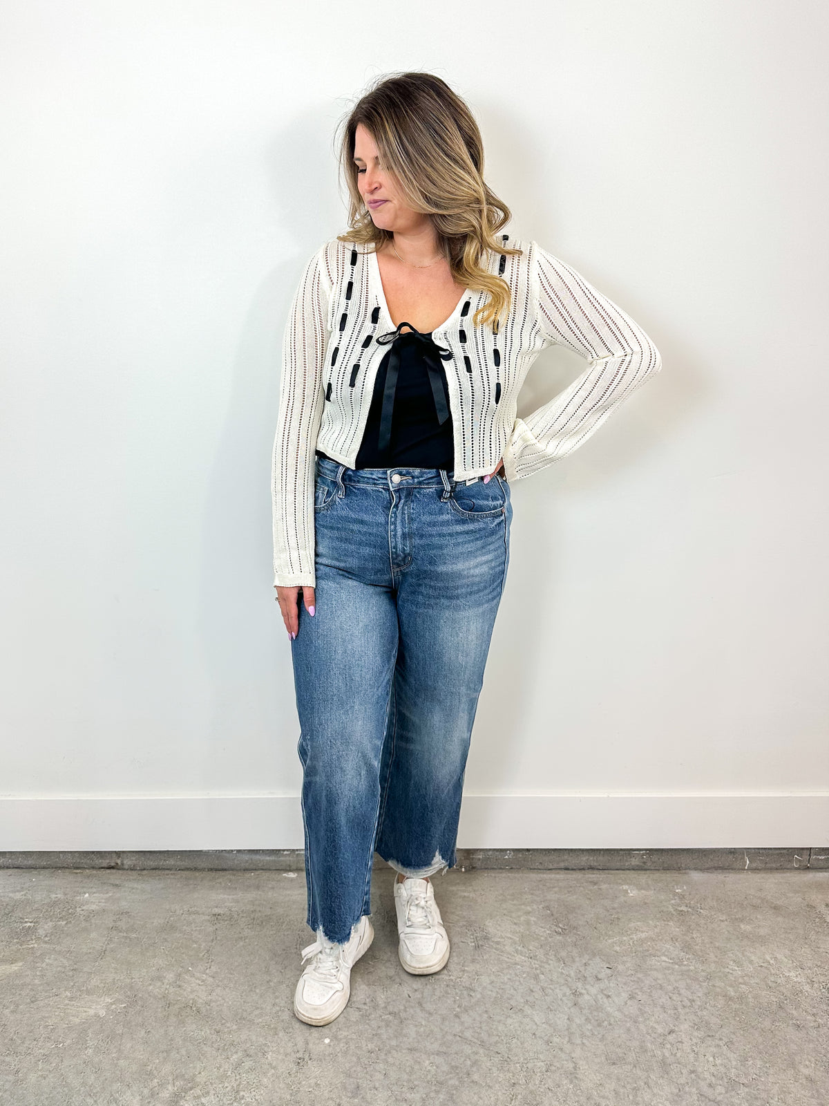 Ribbon Detail Tie Front Sweater