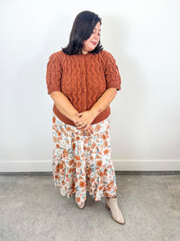 Rust Floral Tiered Maxi Skirt