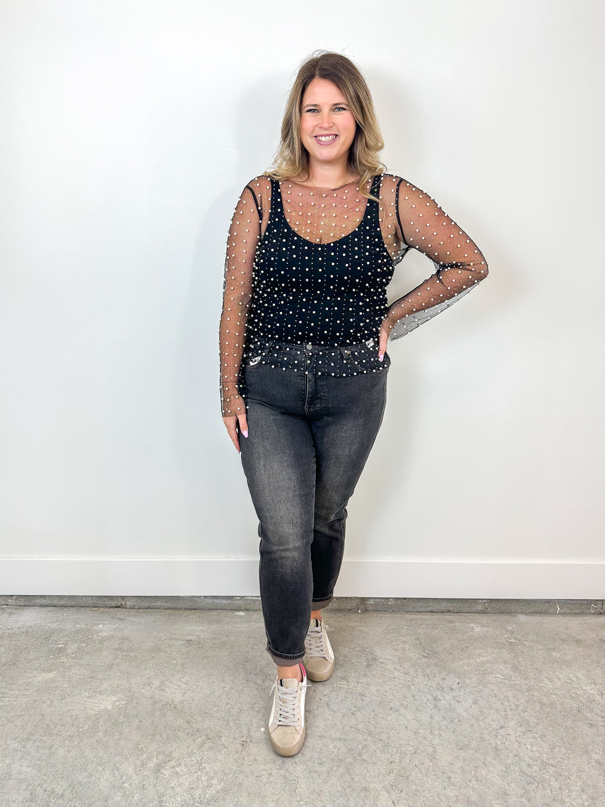 Mesh Pearl Layering Top