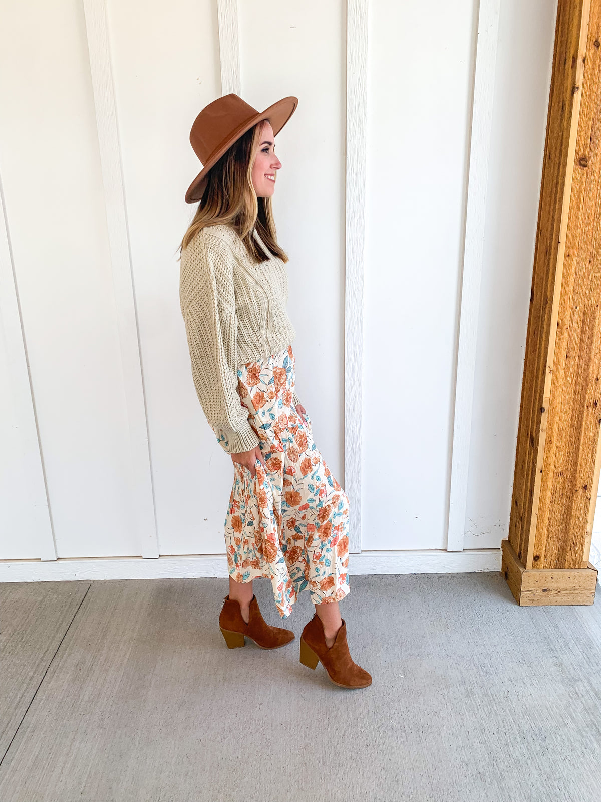 Rust Floral Tiered Maxi Skirt