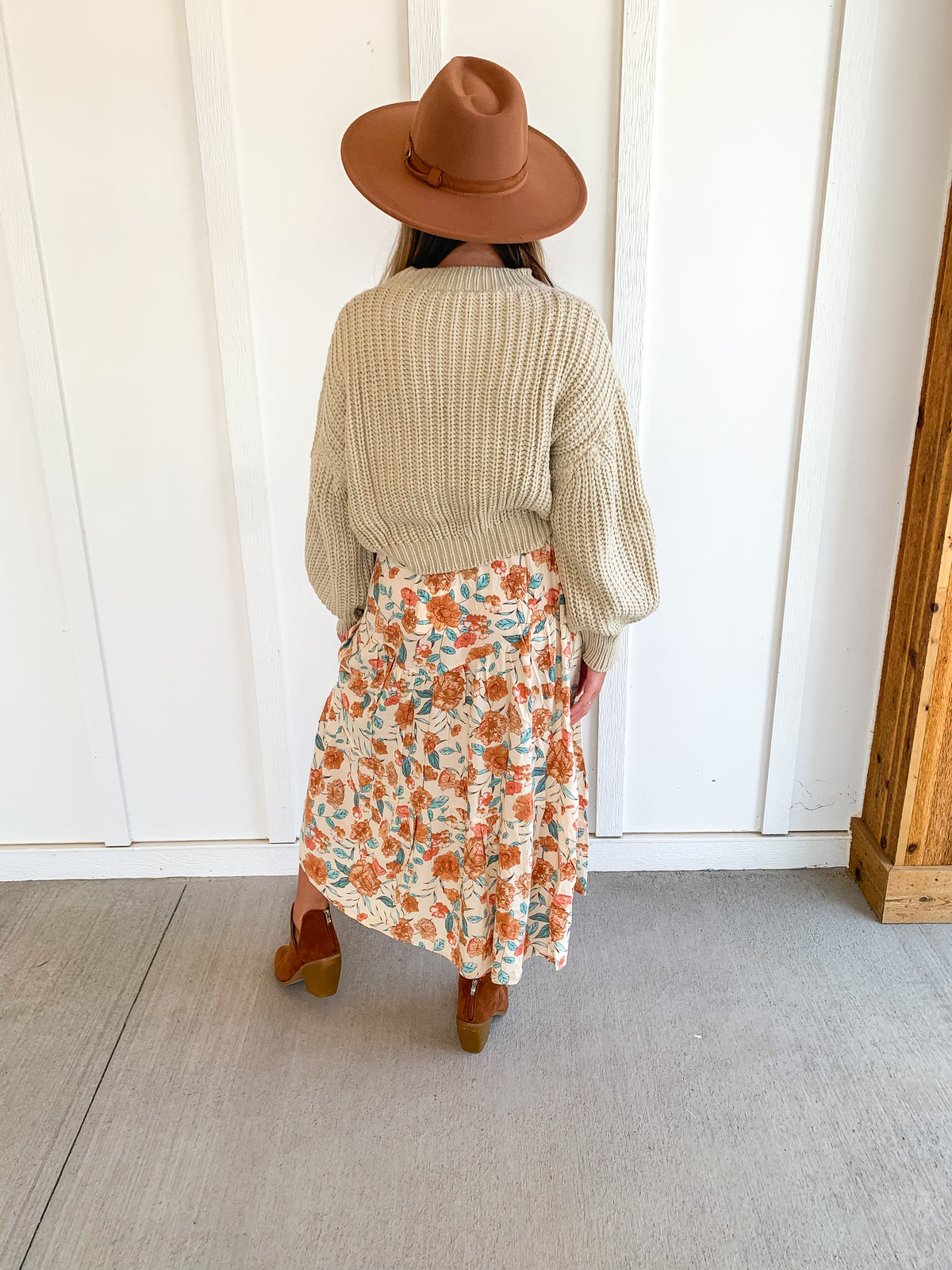 Rust Floral Tiered Maxi Skirt