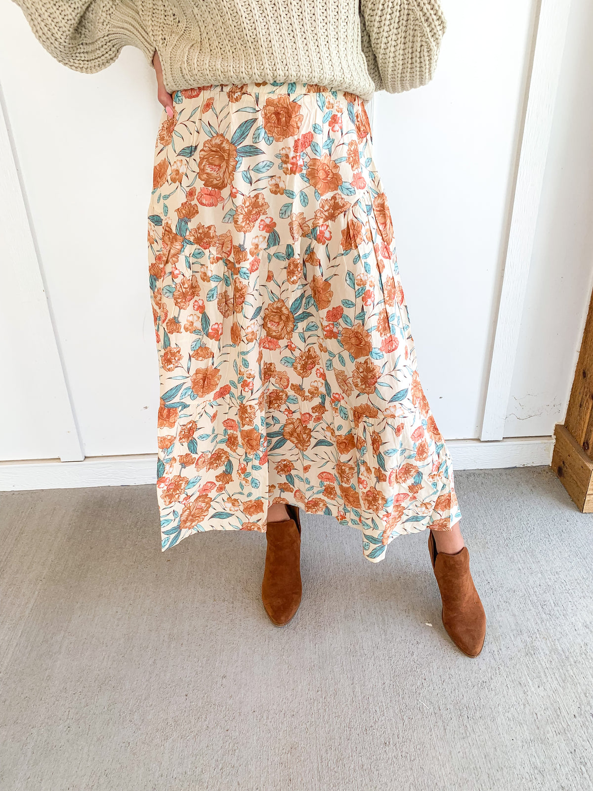 Rust Floral Tiered Maxi Skirt