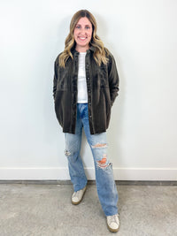 Olive Corduroy Contrast Shacket