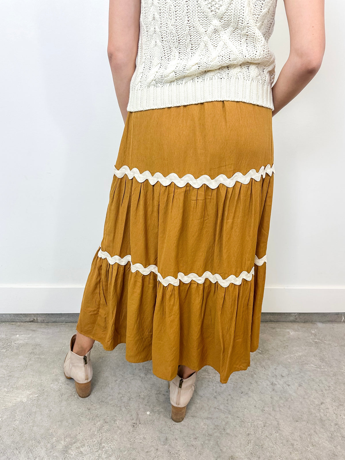 Mustard Tiered Midi Skirt