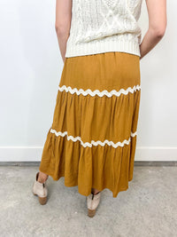 Mustard Tiered Midi Skirt