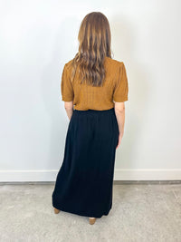 Black Button-Front Maxi Skirt