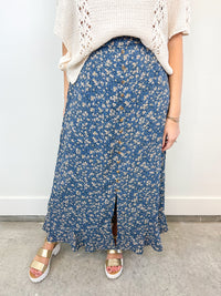 Blue Floral Button-Front Maxi Skirt
