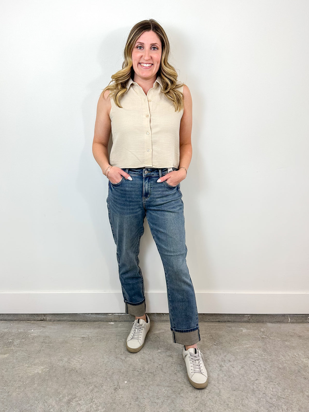 Linen Collared Oatmeal Tank