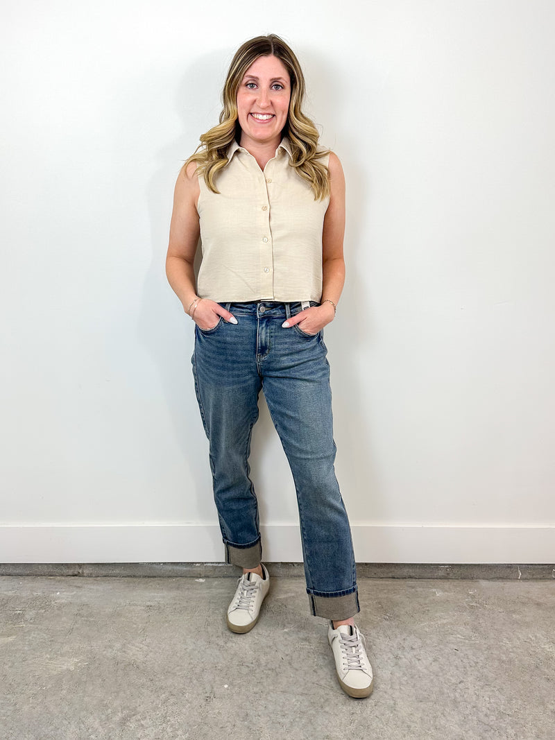 Linen Collared Oatmeal Tank