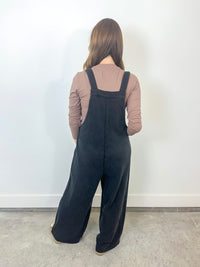 Black Pleated Button Strap Jumpsuit