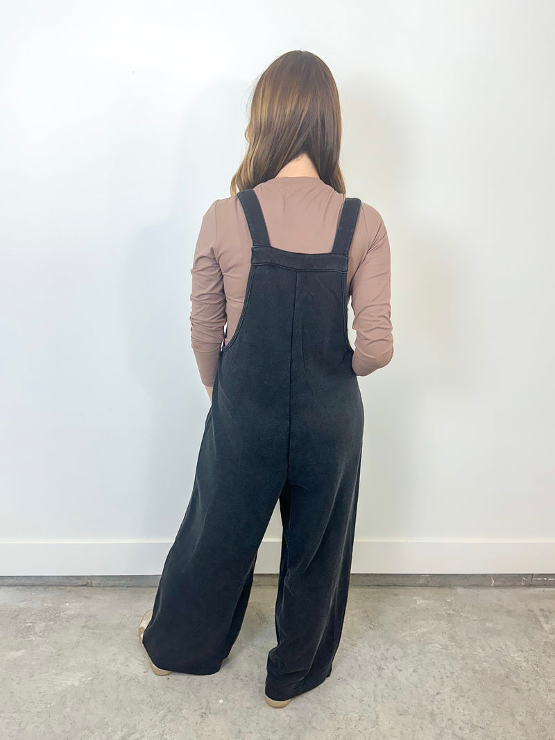 Black Pleated Button Strap Jumpsuit