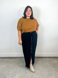 Camel Short Sleeve Cable Knit Sweater
