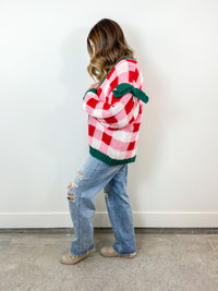 Holiday Checkerboard Bow Cardigan