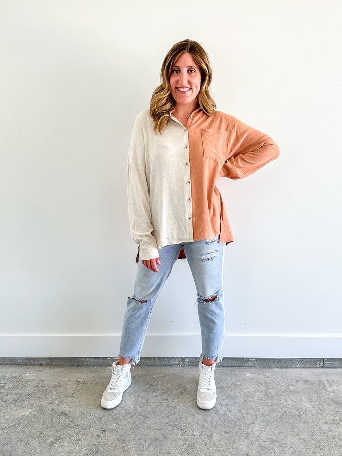 Terracotta Linen Top