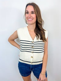 Ivory Striped Button Front Knit Tank
