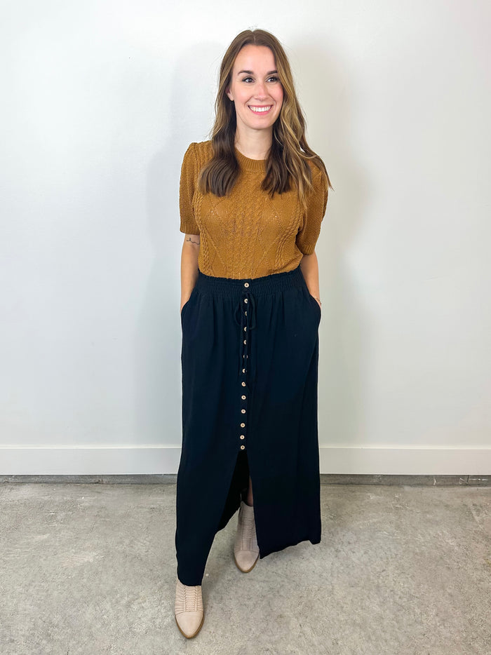 Black Button-Front Maxi Skirt