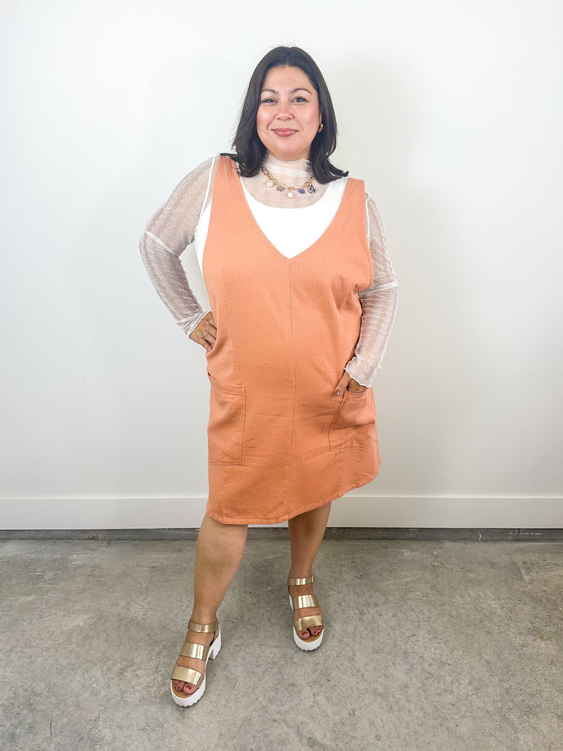 Peach Denim Overall Dress
