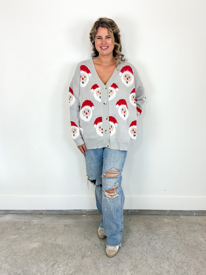 Santa Face Button-Front Cardigan