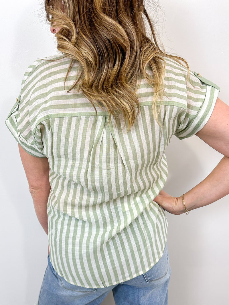 Sage Green Striped Tee