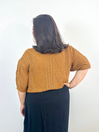 Camel Short Sleeve Cable Knit Sweater