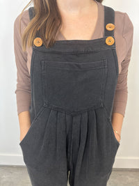 Black Pleated Button Strap Jumpsuit