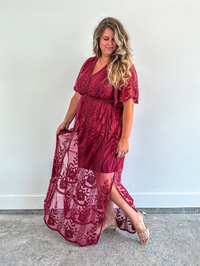 Burgundy Lace Maxi Dress