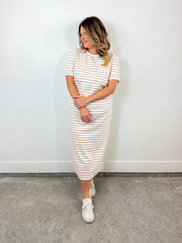 Taupe Striped Tee Dress
