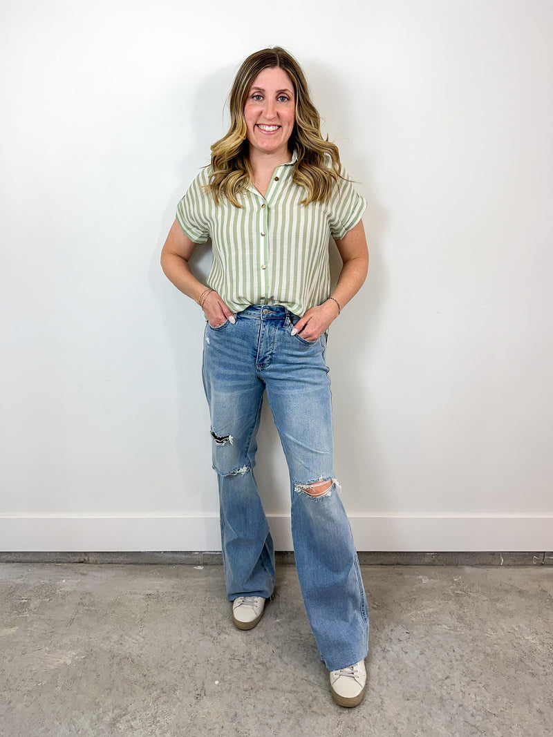 Sage Green Striped Tee