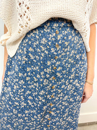 Blue Floral Button-Front Maxi Skirt