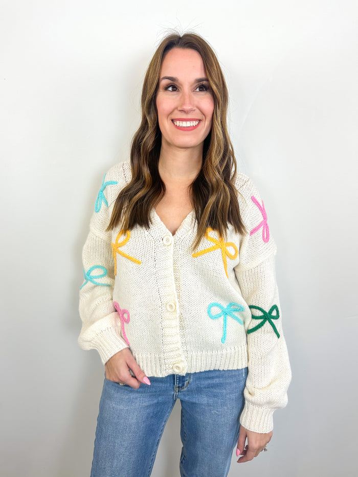 Colorful Bow Knit Cardigan