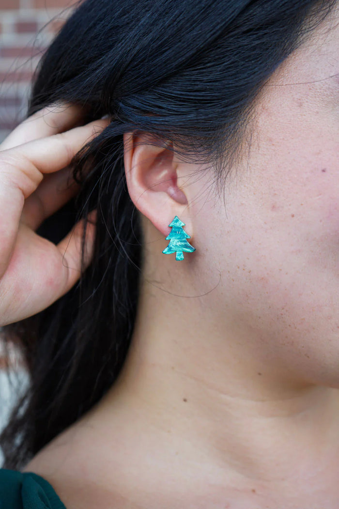 Christmas Tree Studs - Green Shimmer
