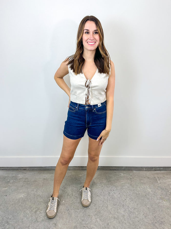 Tie-Front Cropped Linen Vest