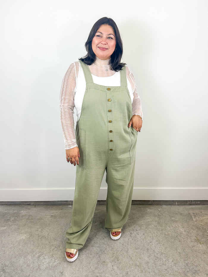 Sage Green Button Front Jumpsuit