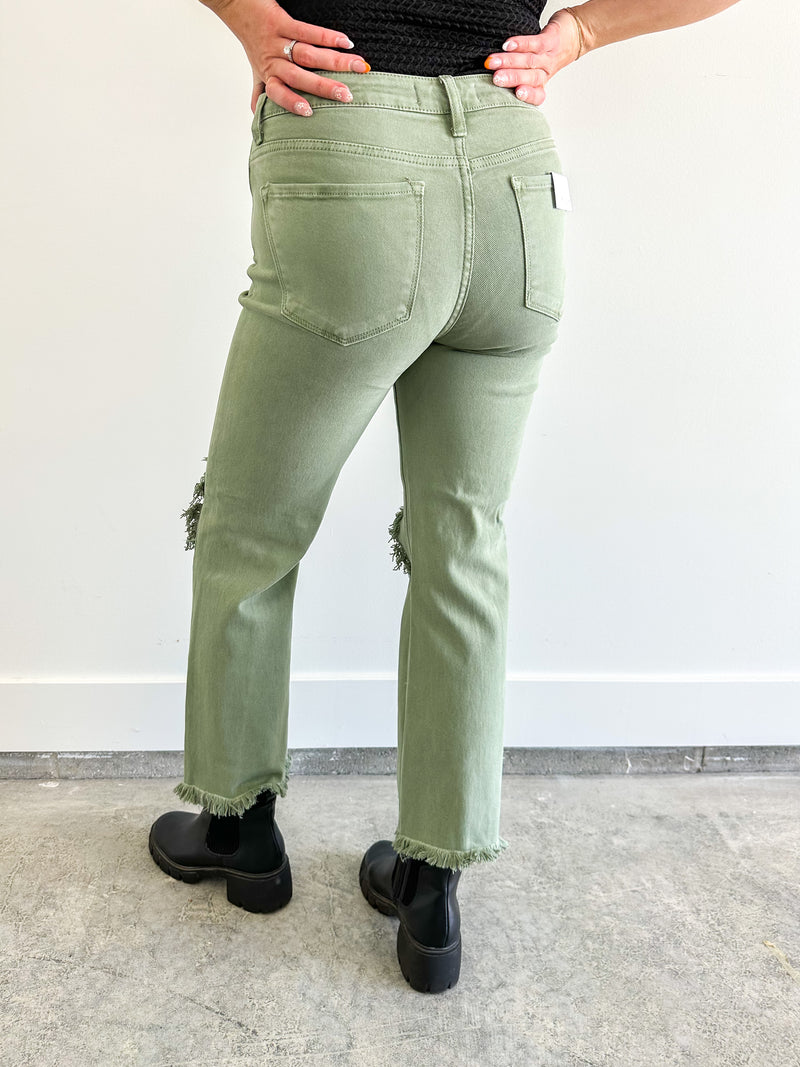 Olive Distressed Jeans- Risen