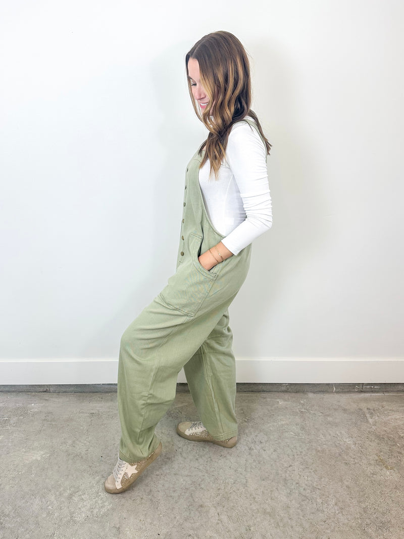 Sage Green Button Front Jumpsuit
