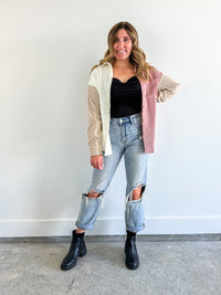 Pink Colorblock Corduroy Shacket