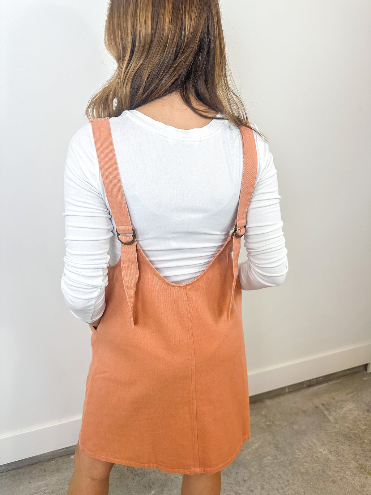 Peach Denim Overall Dress