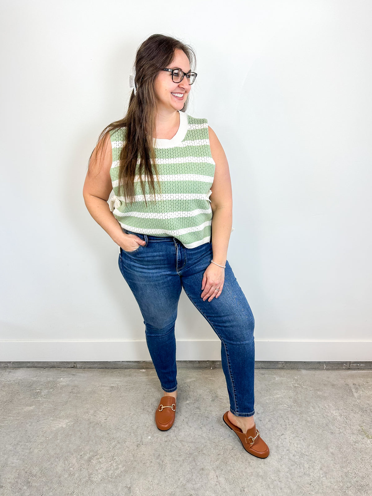 Striped Side Tie Knit Tank