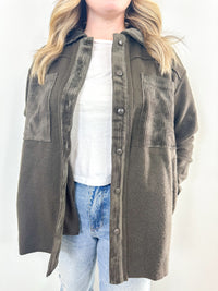 Olive Corduroy Contrast Shacket
