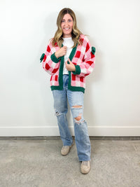 Holiday Checkerboard Bow Cardigan