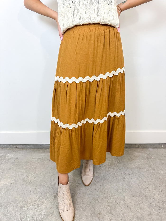 Mustard Tiered Midi Skirt