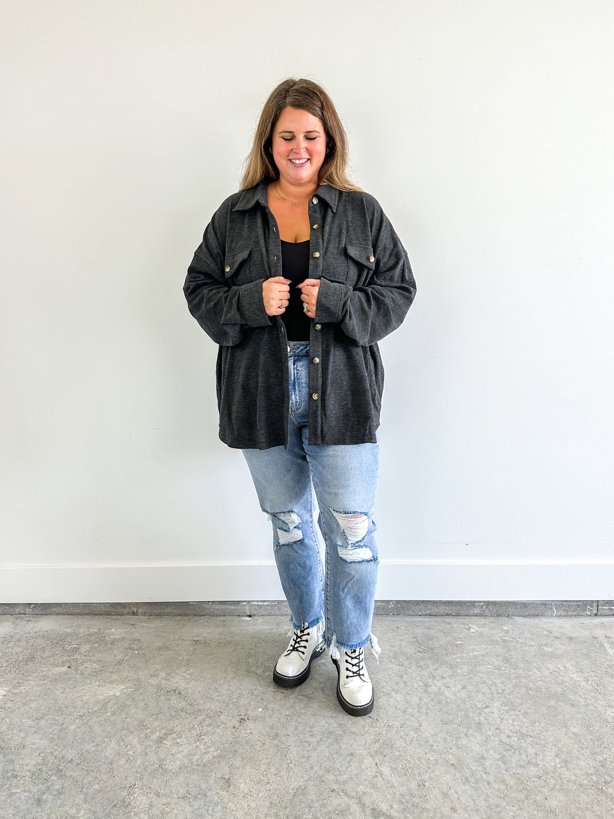 Charcoal Fleece Shacket