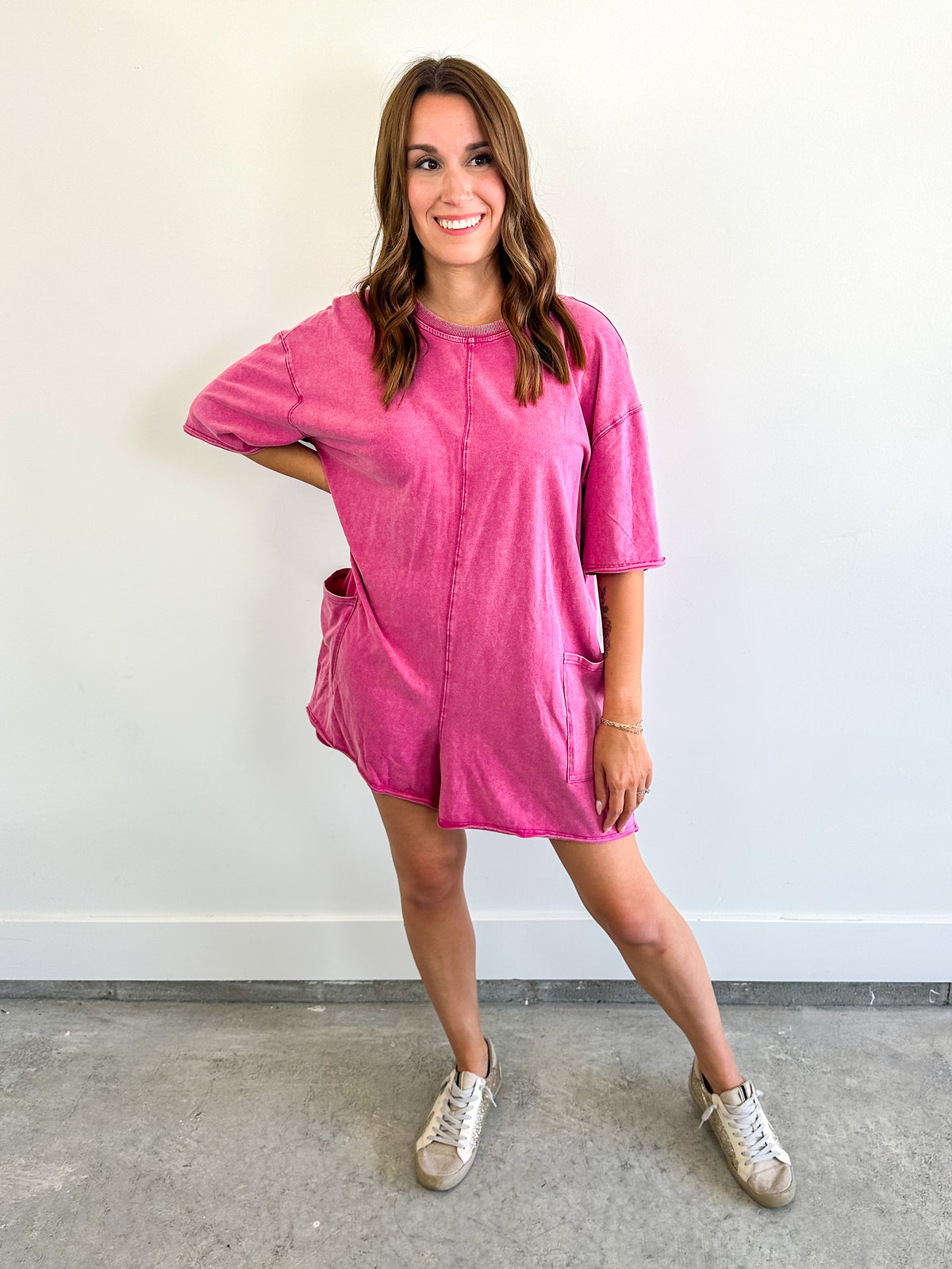 Pink Vintage Wash Romper